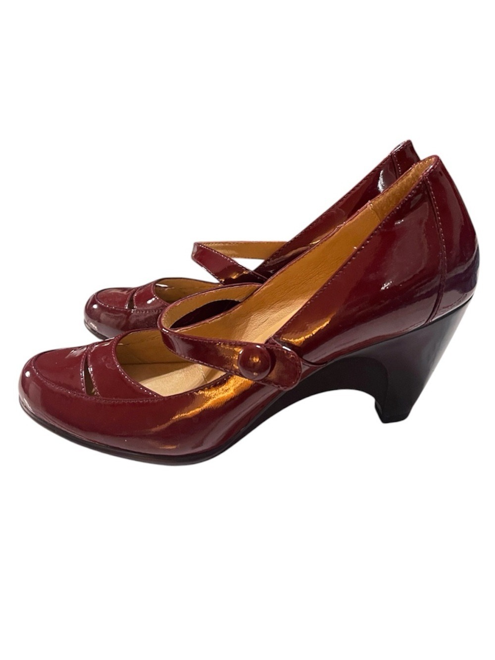 Sofft Fiorenza Mary Jane Size 9.5 M Chianti Patent Leather Pump Heels Burgundy - Picture 3 of 7